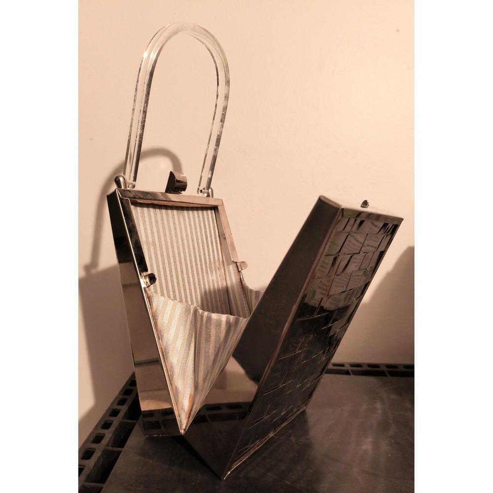 1950s Vintage Dorset Rex Fifth Avenue Lattice Chrome Pyramid Bag Lucite Handle
